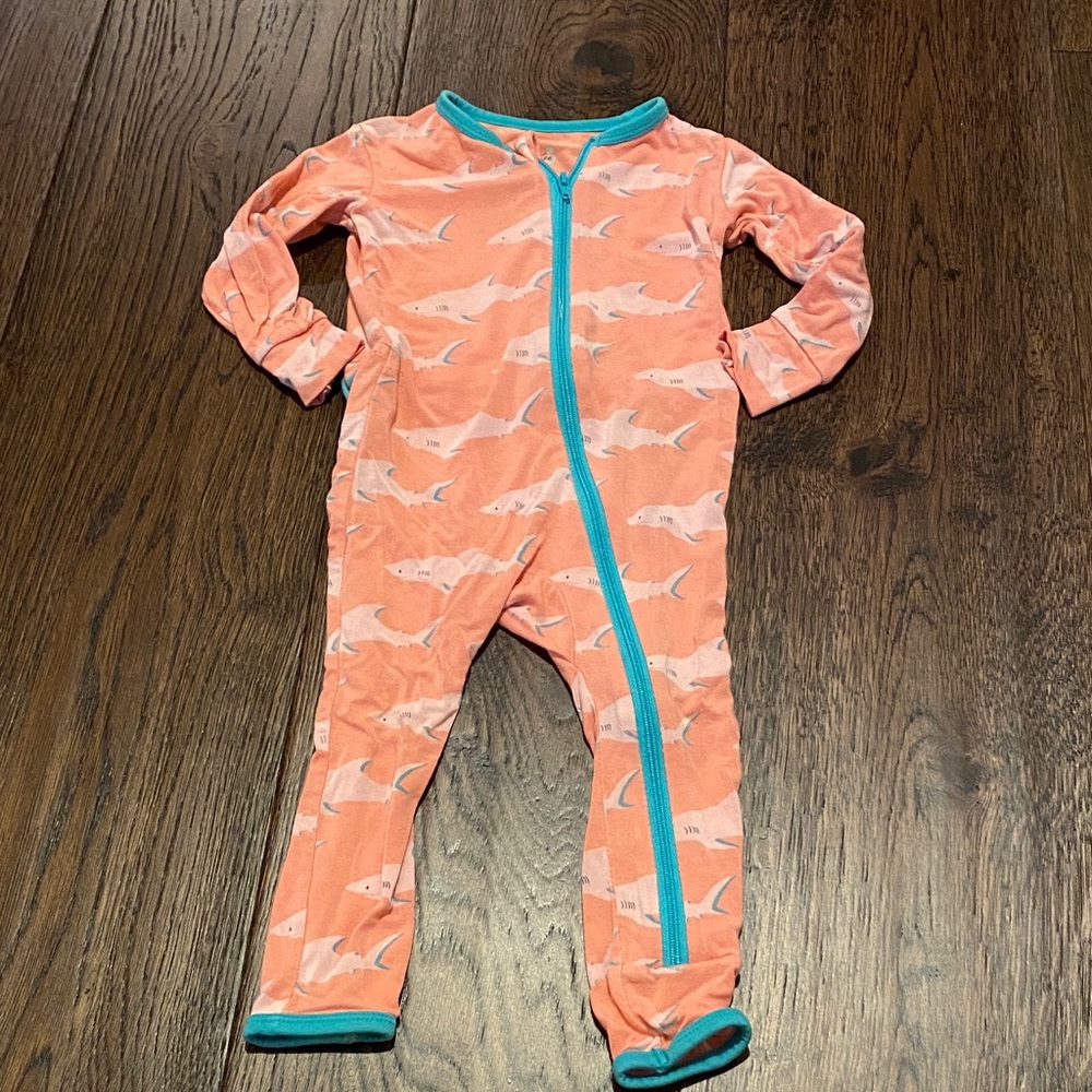 Pink Shark-Print Girls One-Piece Pajama